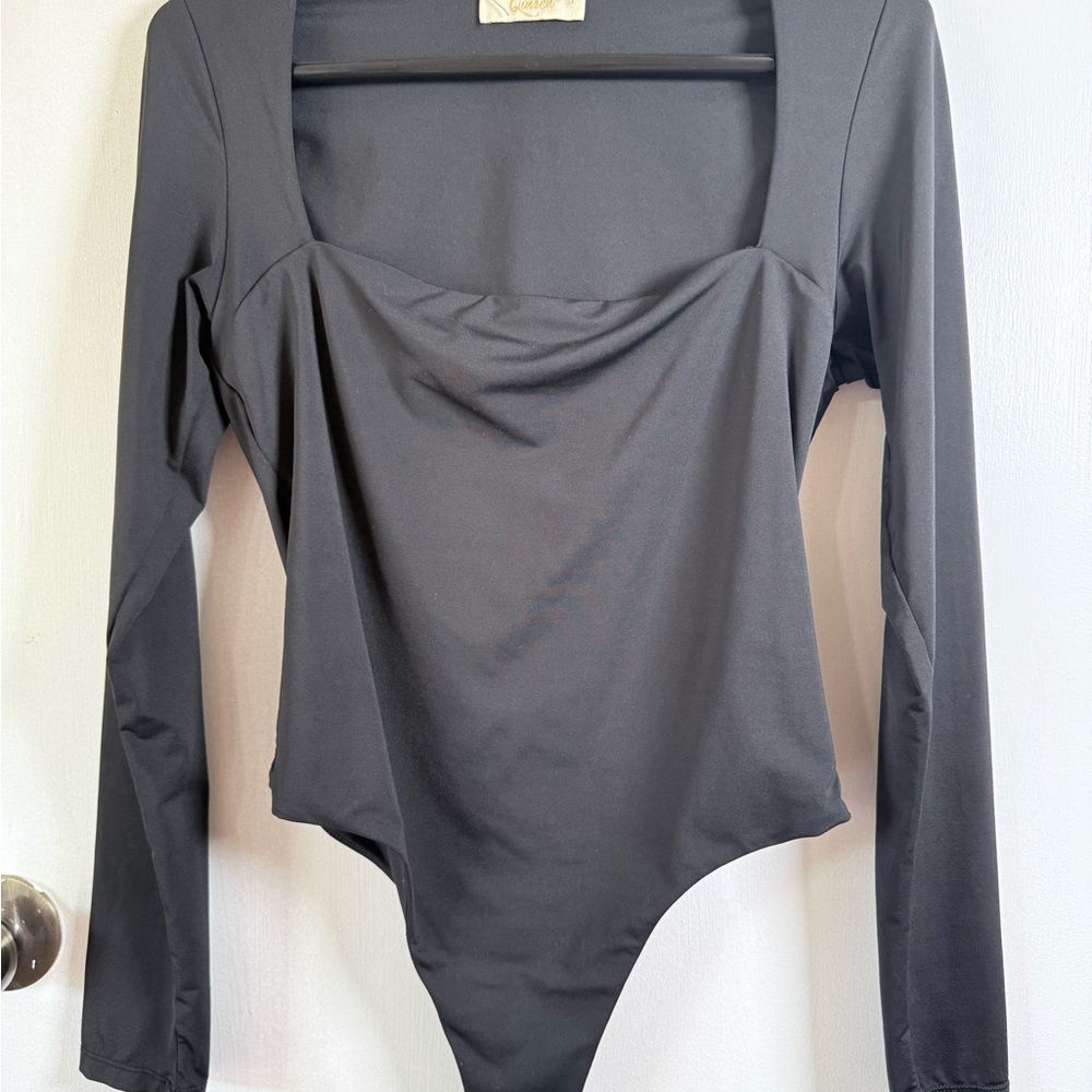 Long Sleeve Square Neck Bodysuit - Black‎